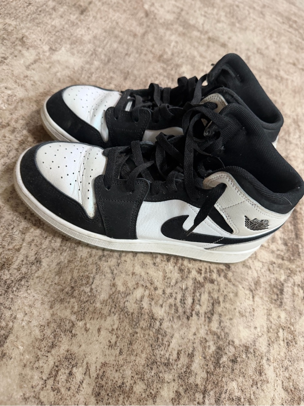 Nike Kids Black and White Mid-Top Sneakers with Swoosh